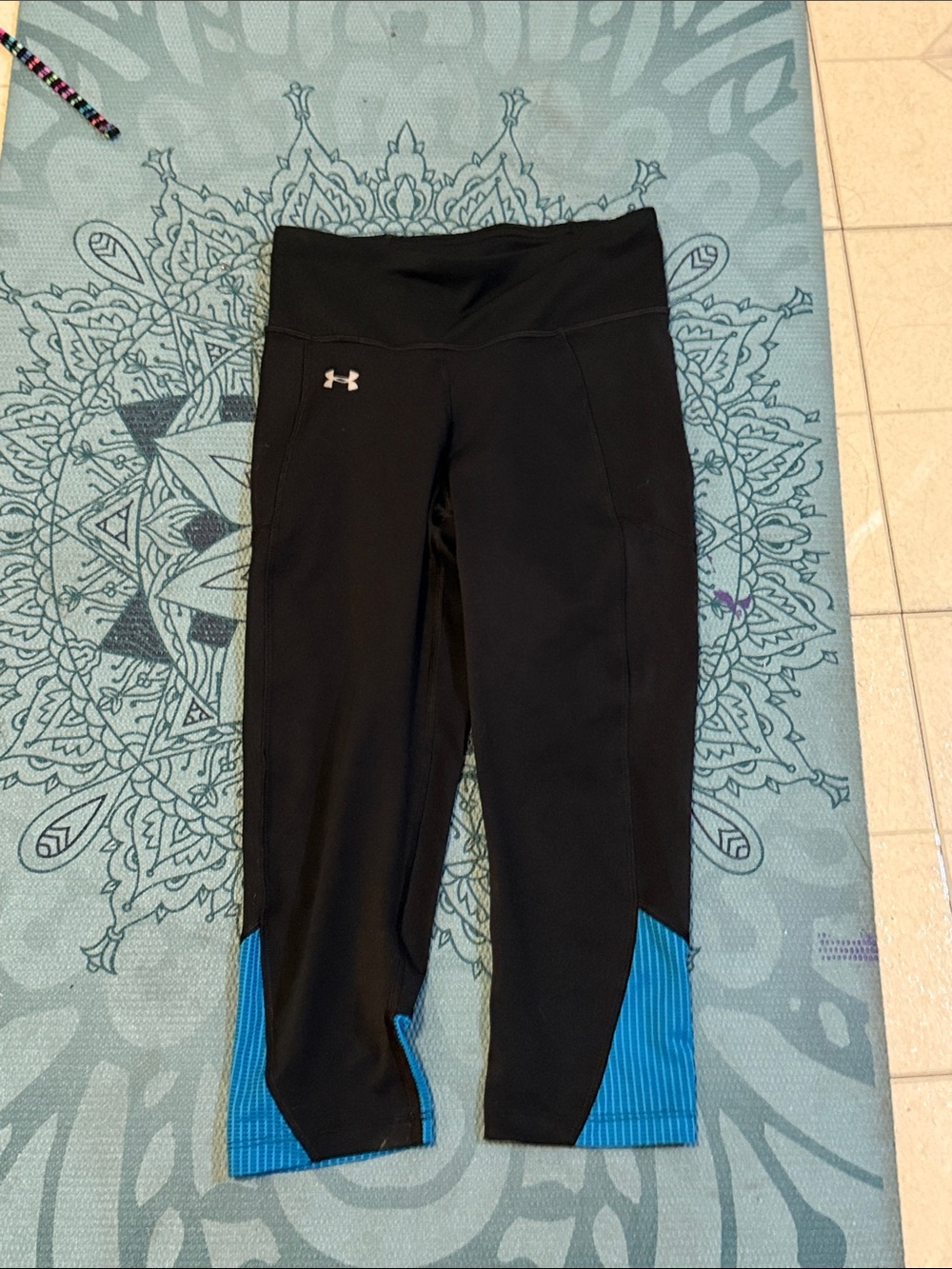Under Armour Black Capris with Blue Hem Panels